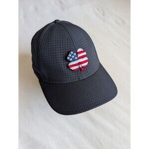 Black Clover Hat Fitted S/M Navy Blue USA Flag Embroidered Live Lucky Golf Cap